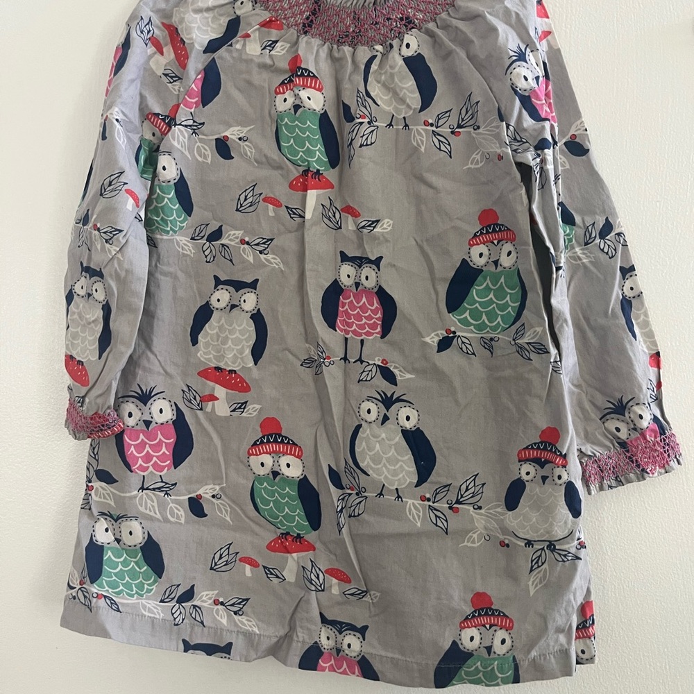 Mini Boden Gray Owl Print Kids dress sz 5-6y